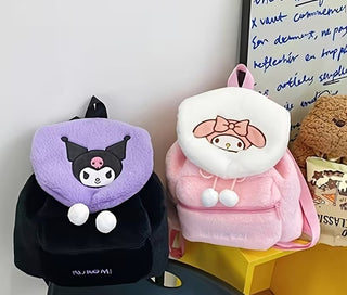 Sanrio Character Plush Backpack - Cute Furry Shoulder Bag for Women and Teens