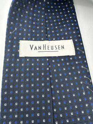 Van Heusen Blue Geometric Silk Necktie Classic Square Pattern Mens Dress Tie