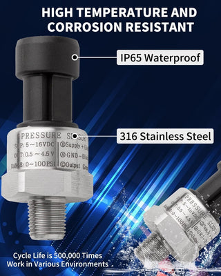 100 PSI Pressure Sensor Transducer 1/8-27 NPT Fuel Oil Air Water Sender w/Harnes