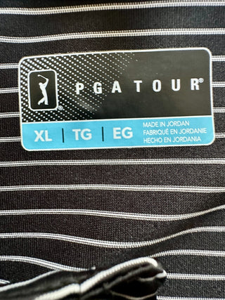 PGA TOUR Men's XL Black and White Striped Golf Polo Shirt