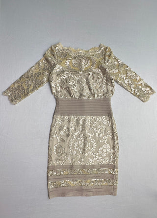 Tadashi Shoji Gold Sequin Lace Cocktail Dress Size 4