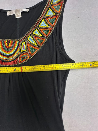Boston Proper Black Beaded Neckline Maxi Dress XS Boho