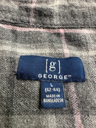 George Gray Pink Plaid Flannel Button Down Shirt Men's L