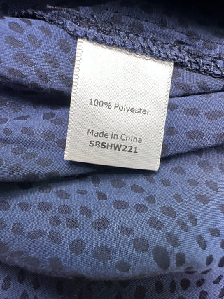 41 Hawthorn Womens L Navy Blue Dot Print Ruffle Blouse