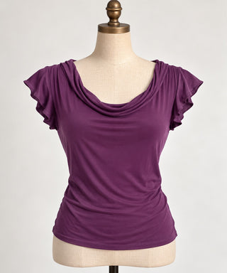 Carol Rose Women's Purple Short Sleeve Cowl Neck Top, Relaxed Fit, Size XL