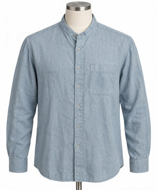 International Male Men's L Blue 100% Linen Mandarin Shirt
