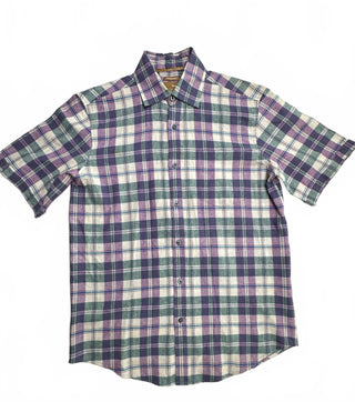 Bruno Washable Linen Plaid Blend Short Sleeve Shirt M