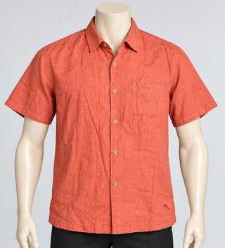 Tommy Bahama Men's Large Coral Linen Short Sleeve Button-Up