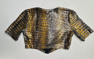 WIN WIN Gold Silver Metallic Reptile Crop Top Women L NWT