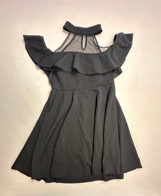 SHEIN Black Ruffle Cold Shoulder Mesh Fit & Flare Dress M