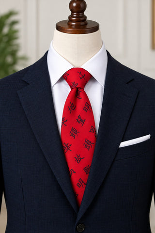 Munsingwear Classic Red Silk Tie with Black Chinese Characters