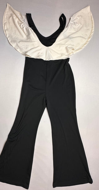 SHEIN Women's L Black White Ruffle Flare Jumpsuit
