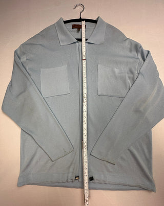 Creme de Silk Mens Large Light Blue Knit Zip Jacket Cardigan