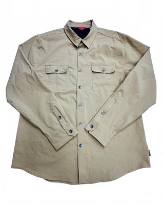 GUESS Men's L Tan Nylon Stretch Utility Shirt Overshirt