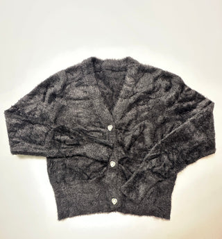 Yesfashion Black Fuzzy Heart Button Cardigan Women’s L