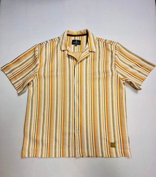 Saints Studio Men's L Striped Camp Collar Short Sleeve Shirt
