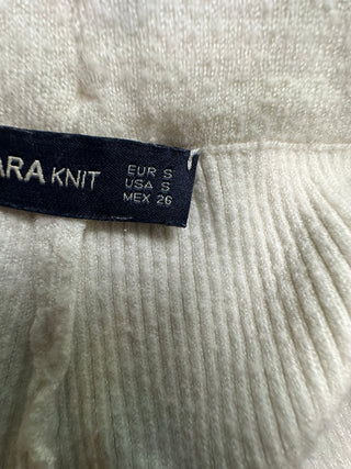 Zara Knit Cream Ribbed Wide Leg Pants Women S