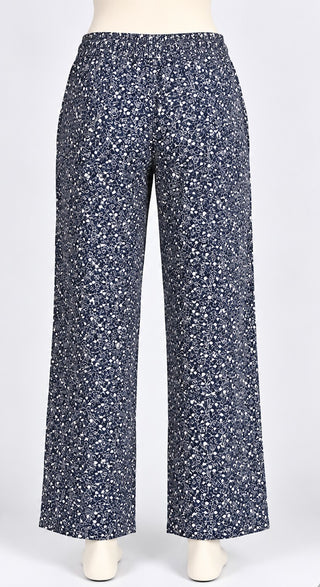 GAP Womens M Navy Floral Wide Leg Pull On Cotton Pants