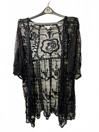Lauren Conrad Black Floral Mesh Embroidered Kimono Cover Up