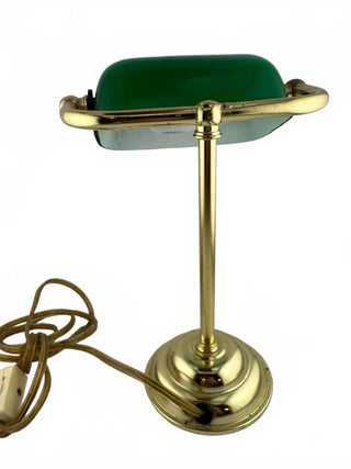 Vintage 1970s Banker Desk Lamp Classic Green Glass Shade