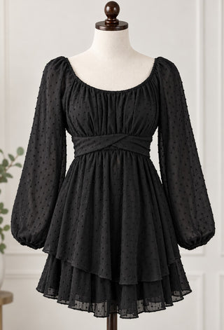 Altar’d State Black Swiss Dot Romper M Long Sleeve Tie Waist Boho Ruffle Shorts