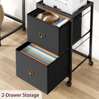 2-Drawer Mobile File Cabinet with Lockable Wheels and Anti-Drop Buckle