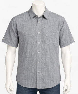 Men's Light Blue Short Sleeve Button-Up Shirt Chest Pocket