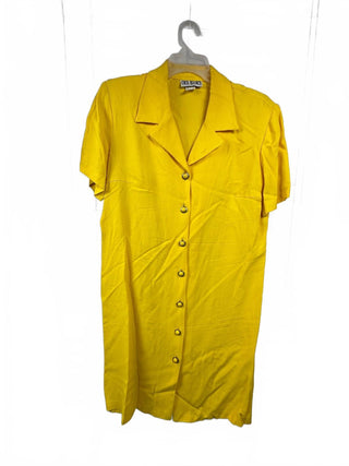 COCO BIANCO Vintage Yellow Rayon Acetate Button Front Dress,