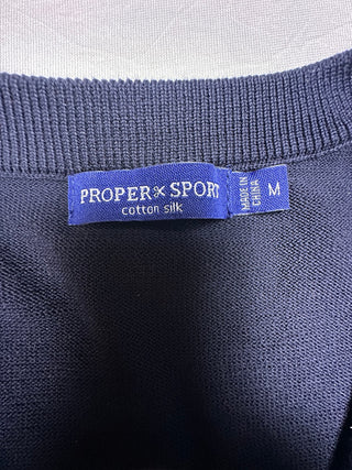 Proper & Sport Men's Navy Cotton Silk V-Neck Sweater Medium