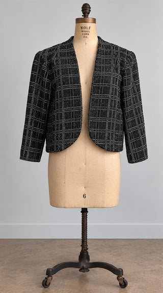 Perceptions New York Black Metallic Plaid Blazer Women M