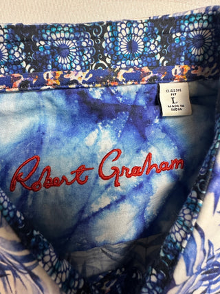 Robert Graham Classic Fit Men's L Blue Leaf Print Shirt