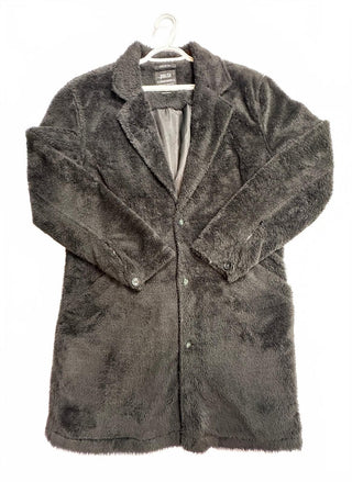Publish Large Black Faux Fur Plush Coat with Button Closure