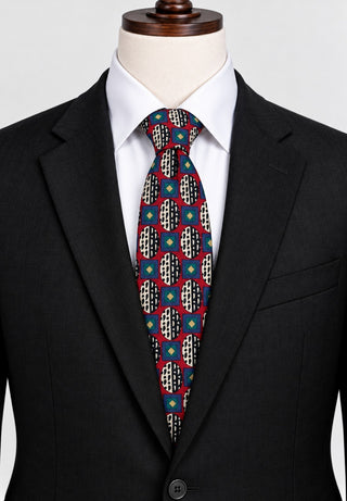 Guy Laroche Red Geometric Silk Tie Vintage Designer Montreal Made in Canada