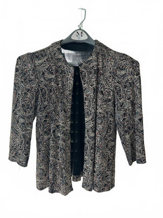 Vintage Black Paisley Open Front Longline Blazer Jacket