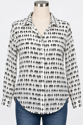 Jane + Delancey Bird Print Button Down Shirt Womens L Rayon