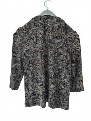 Vintage Black Paisley Open Front Longline Blazer Jacket