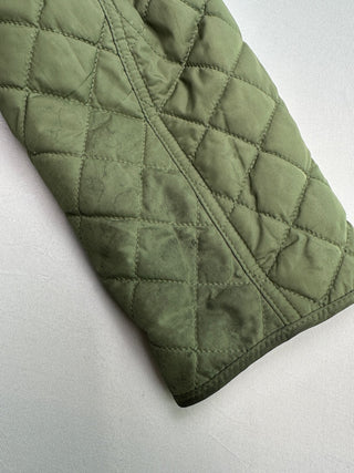 Talbots Olive Green Quilted Jacket Women's Zip Snap Pockets