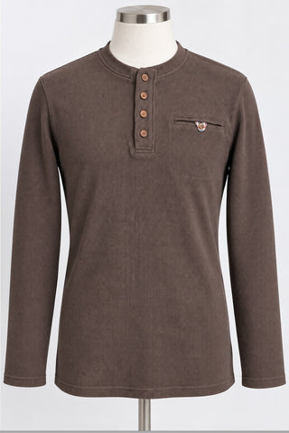 H2H Men’s Large Brown Waffle Knit Thermal Henley Shirt