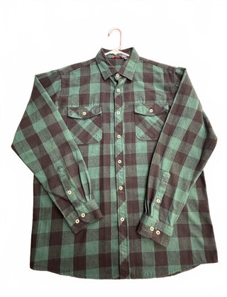 Design In Italy Luxury Men L Green Black Plaid Flannel Shirt