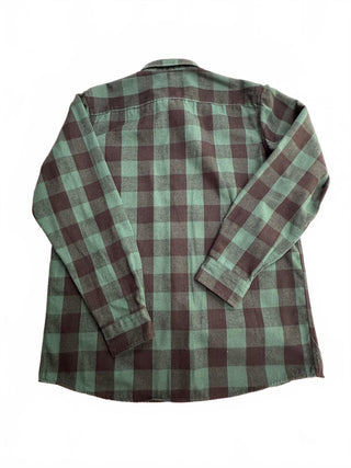 Design In Italy Luxury Men L Green Black Plaid Flannel Shirt