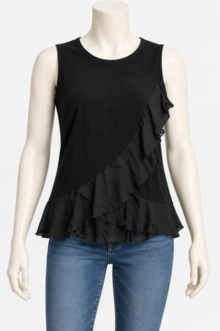 Nine West Black Sleeveless Ruffled Blouse Size L