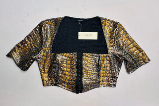 WIN WIN Gold Silver Metallic Reptile Crop Top Women L NWT
