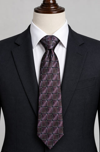 Bill Blass Men’s Silk Neck Tie Purple Geometric Grid Pattern Classic Width