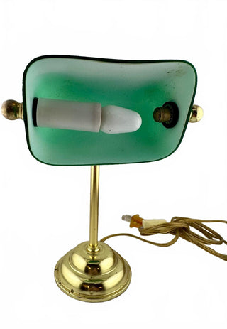 Vintage 1970s Banker Desk Lamp Classic Green Glass Shade