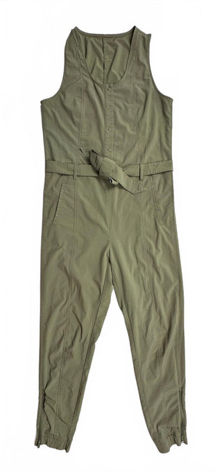 Womens Olive Green Utility Jumpsuit Sleeveless Tie Waist