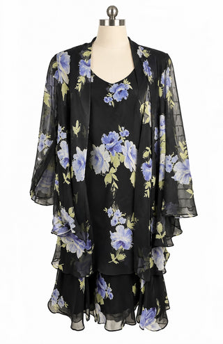 J.B.S. Ltd. Women's Black Floral Sheer Layered Midi Dress