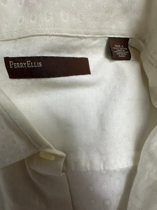 Perry Ellis Men's White Long Sleeve Button-Up Shirt Size L
