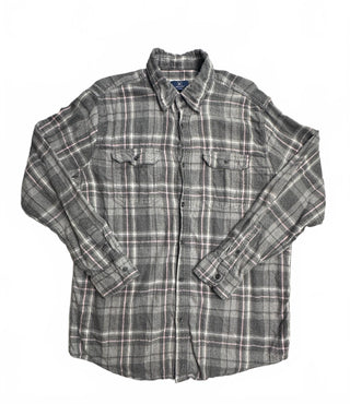 George Gray Pink Plaid Flannel Button Down Shirt Men's L