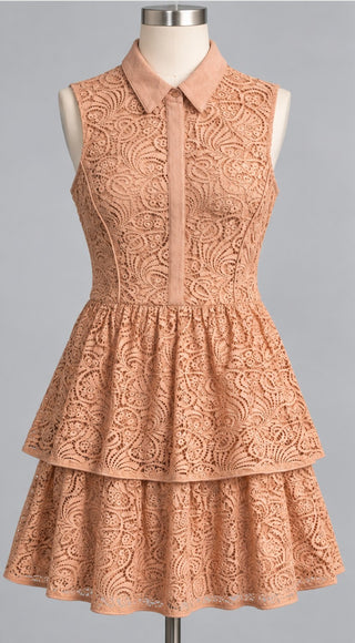 The Addison Story Peach Lace Tiered Shirt Dress Women L