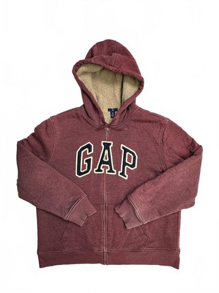 GAP Sherpa Lined Full Zip Hoodie Burgundy Logo Sweatshirt XL